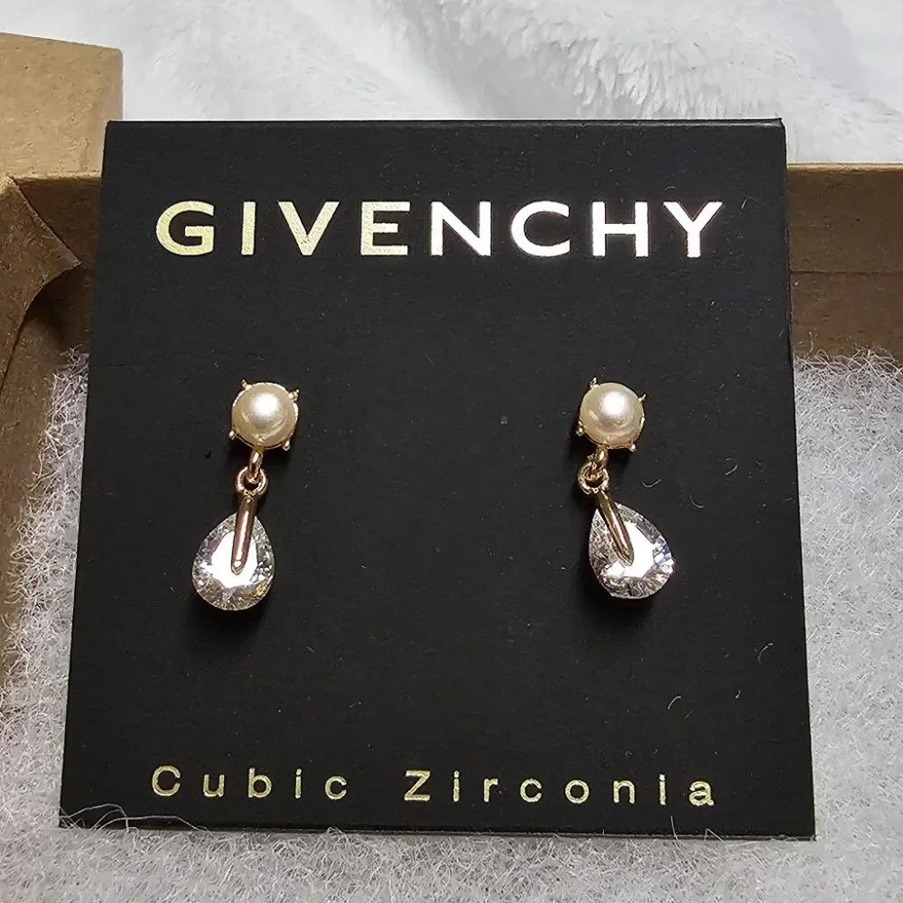 Givenchy Faux-Pearl Cubic Zirconia Gold Tone Drop Earrings